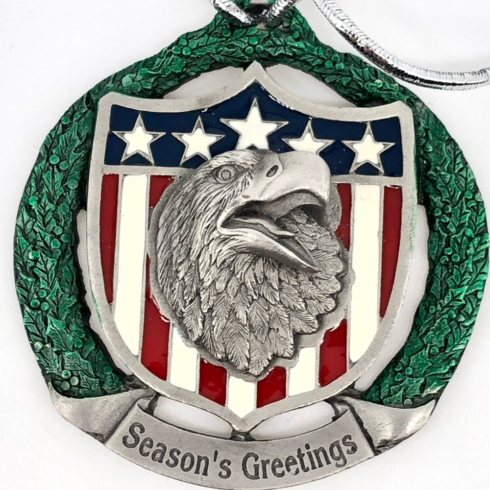 2001 American Eagle Christmas Ornament Pewter by Bergamot USA 3D Made in USA 2in